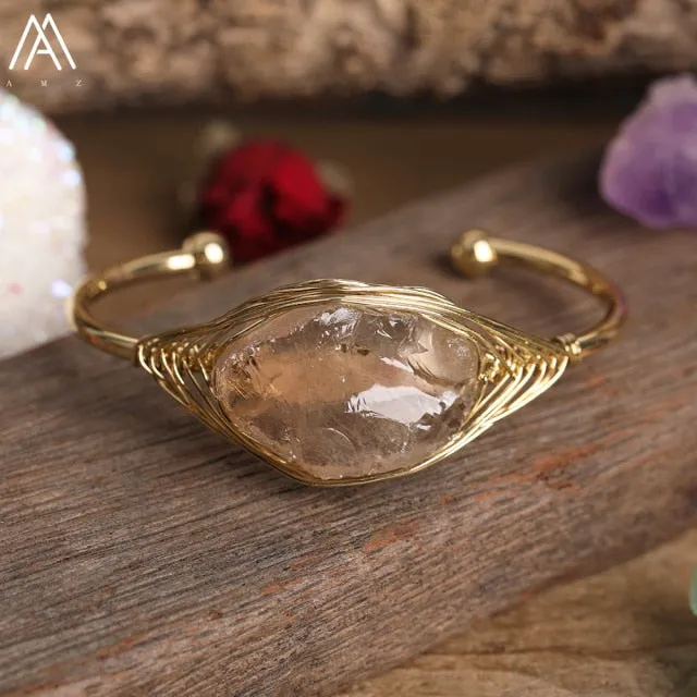 Gold Copper Wire Stone Wrap Bracelet