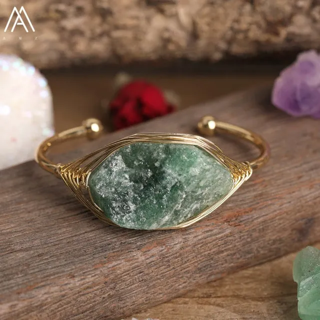 Gold Copper Wire Stone Wrap Bracelet