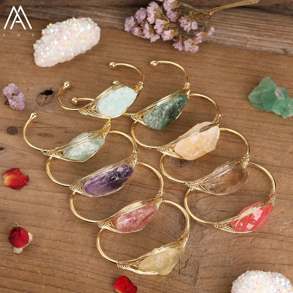 Gold Copper Wire Stone Wrap Bracelet