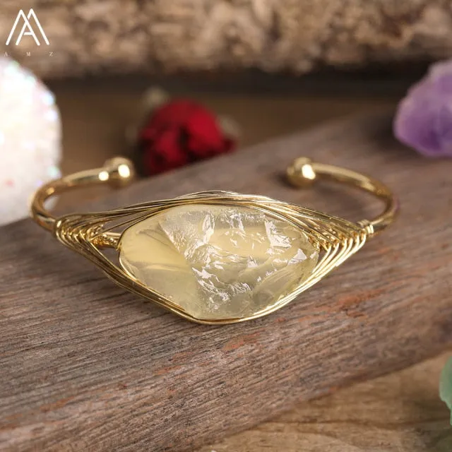 Gold Copper Wire Stone Wrap Bracelet