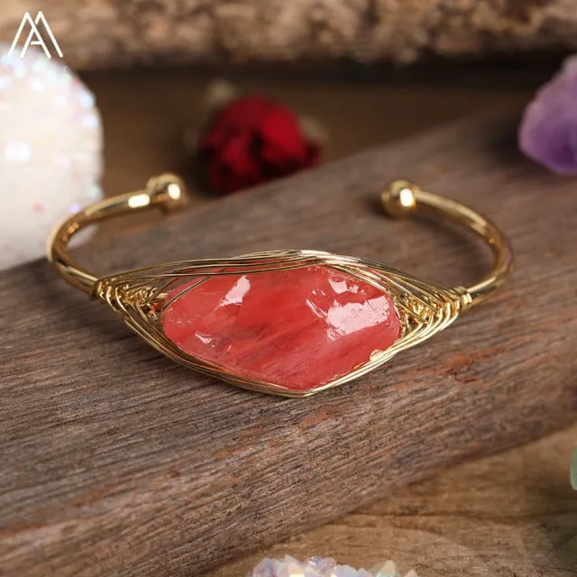 Gold Copper Wire Stone Wrap Bracelet