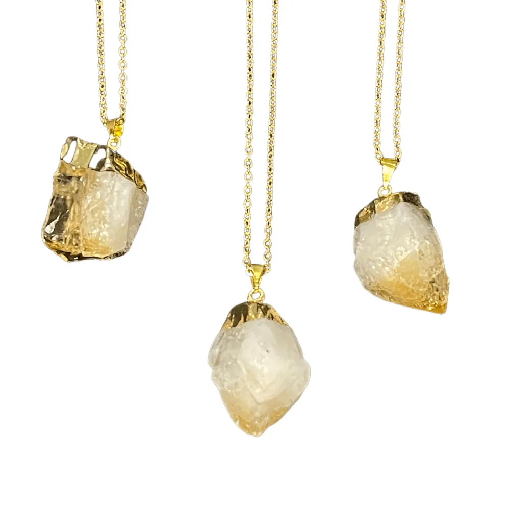 Gold-Dipped Raw Citrine Necklace