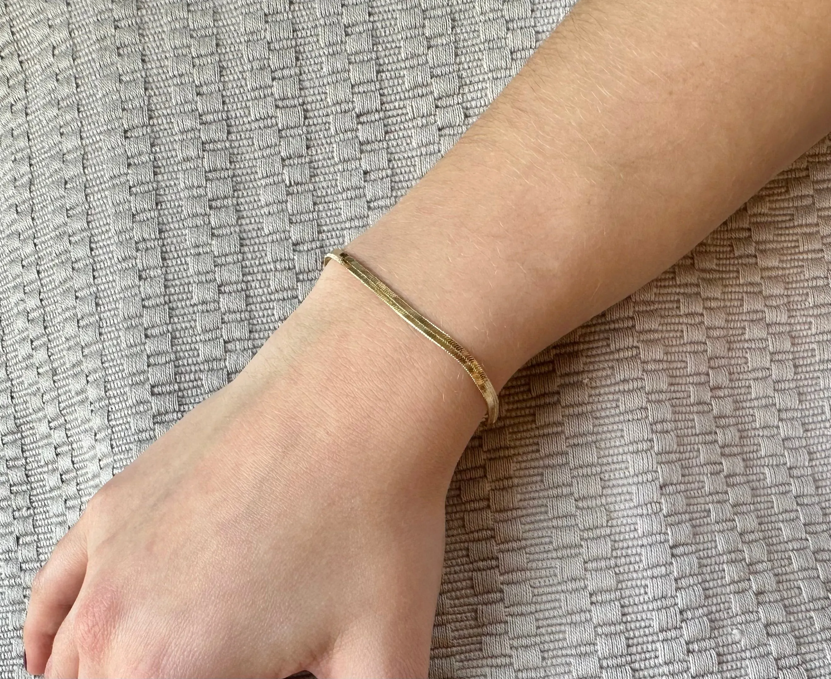 Gold Filled Wide Herringbone Chain Bracelet