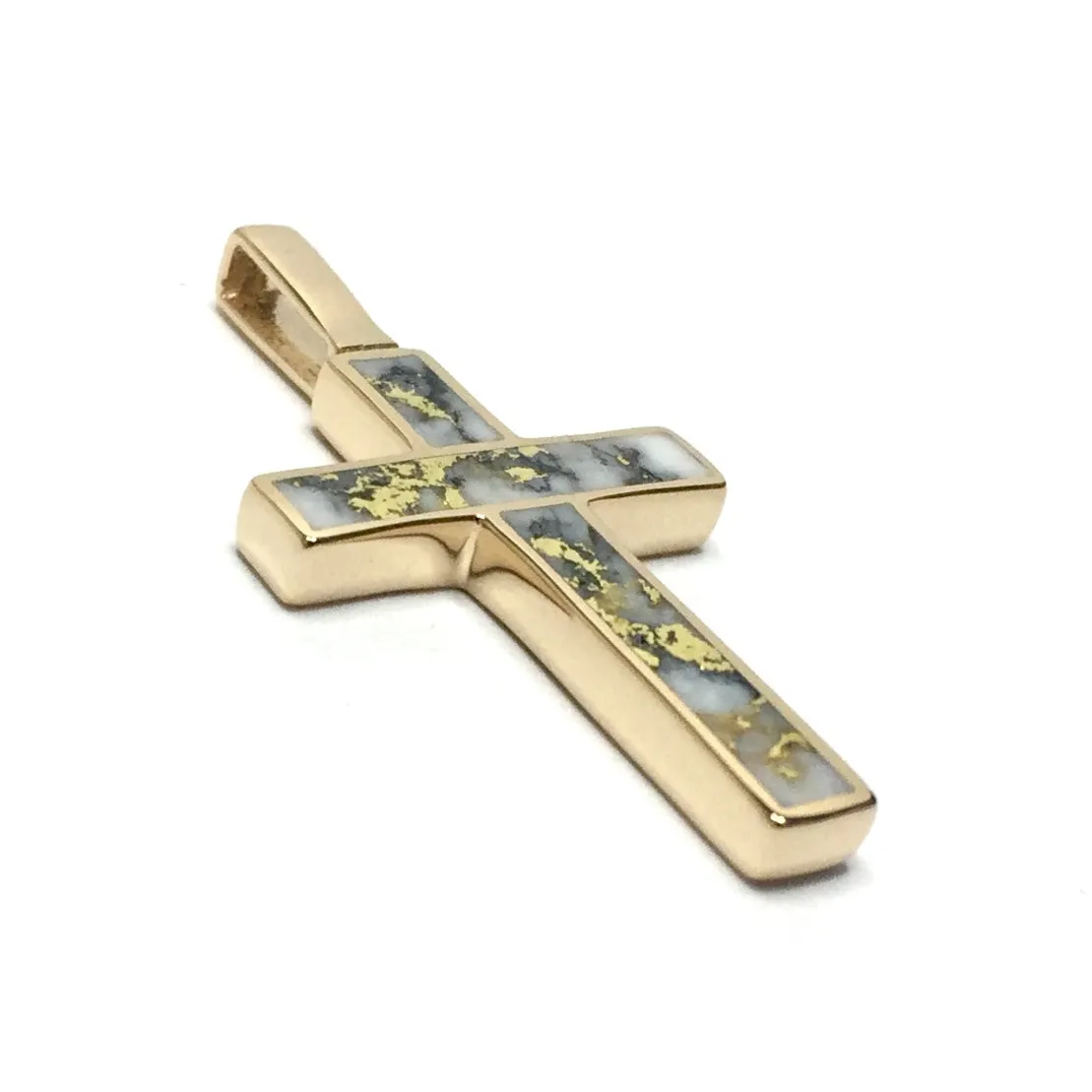Gold Quartz Necklace Cross Design 3 Section Inlaid Pendant