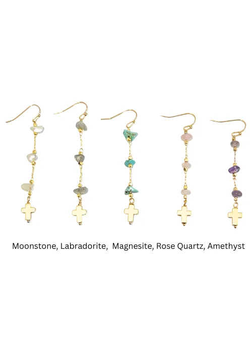 Grace Gemstone Cross Earrings