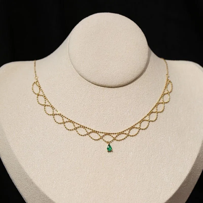 Grace S925 Silver Victorian Emerald Gold Chocker Necklace | Vintage Inspired