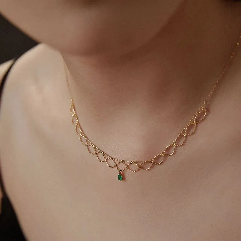 Grace S925 Silver Victorian Emerald Gold Chocker Necklace | Vintage Inspired