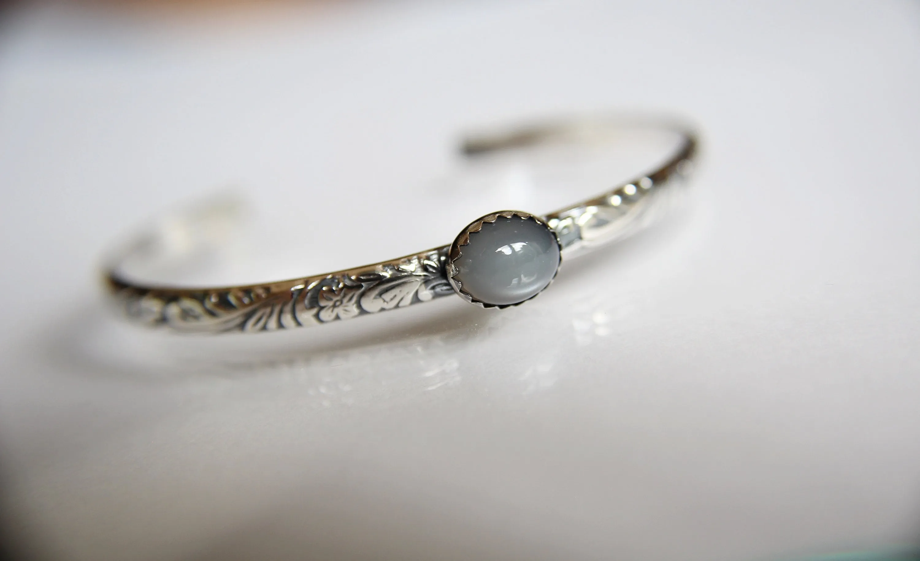Gray Moonstone Bracelet, Sterling Silver Bracelet, Moonstone Bracelet, Sterling Moonstone Jewelry, Moonstone Cuff Bracelet, Gray Moonstone