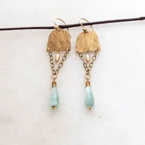 Green Moonstone Shield Earrings