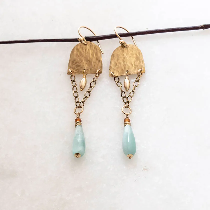Green Moonstone Shield Earrings