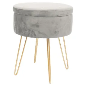 Grey Round Velvet Storage Footstool - By Harbour Housewares