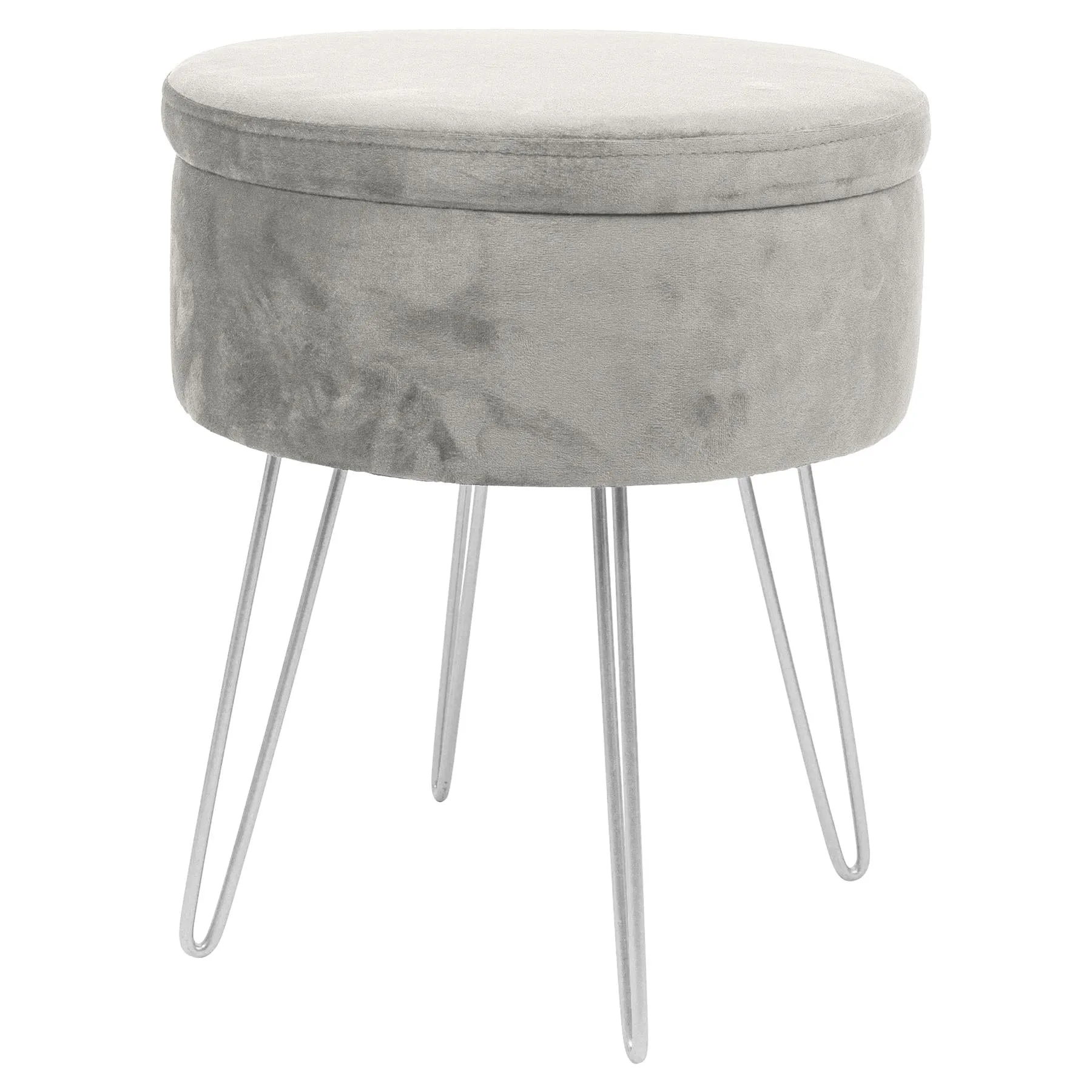 Grey Round Velvet Storage Footstool - By Harbour Housewares