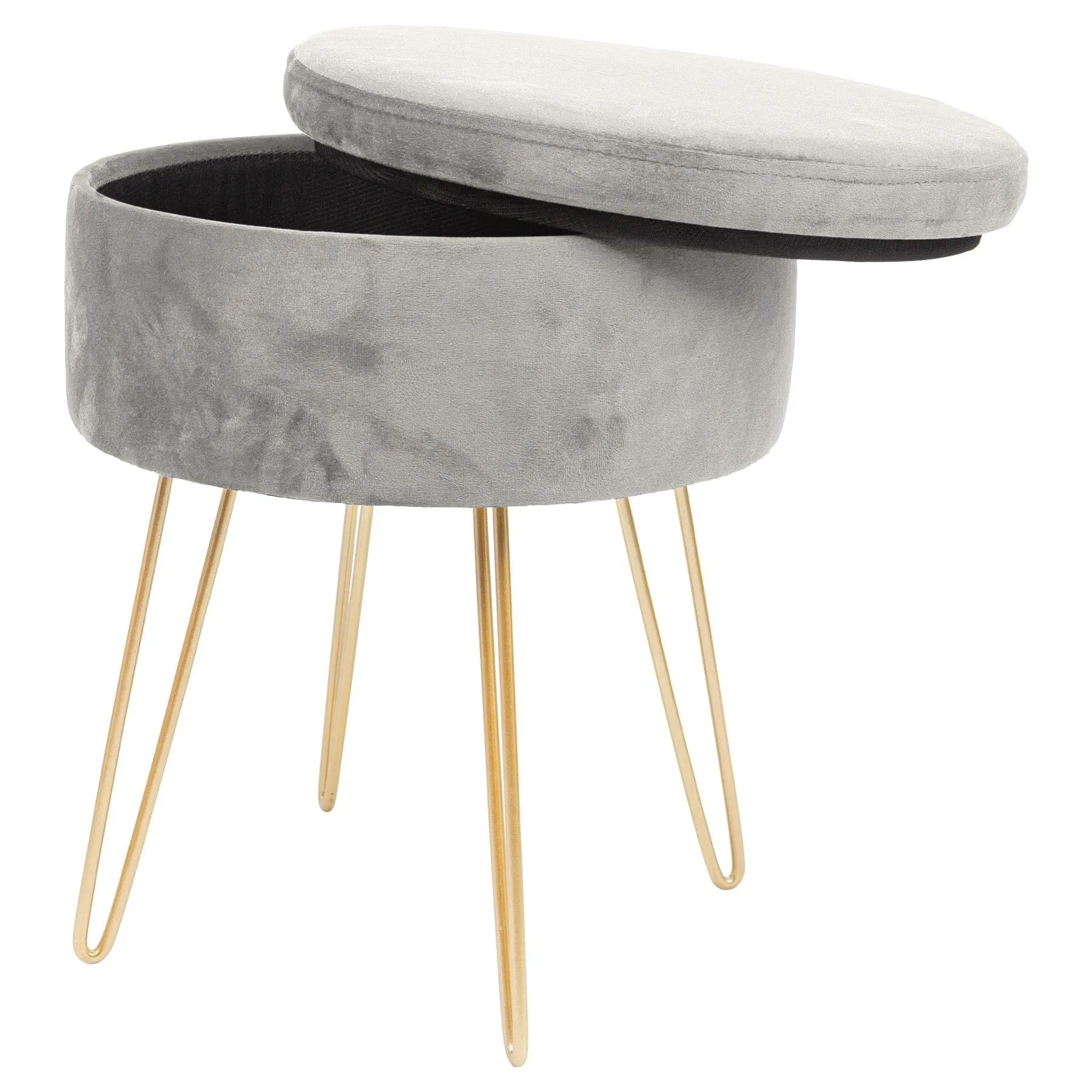 Grey Round Velvet Storage Footstool - By Harbour Housewares