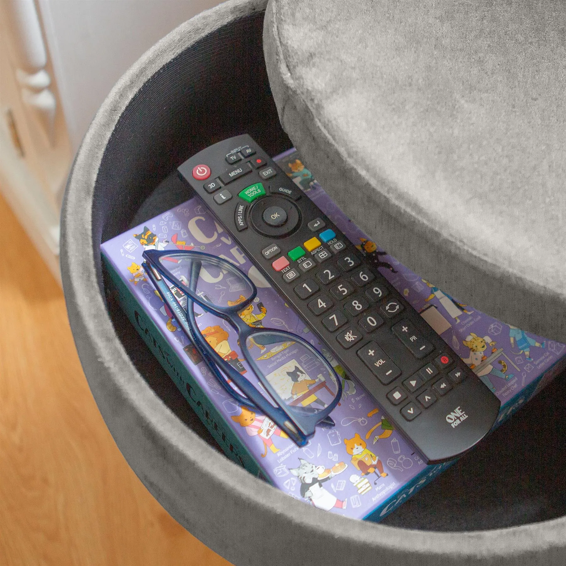 Grey Round Velvet Storage Footstool - By Harbour Housewares