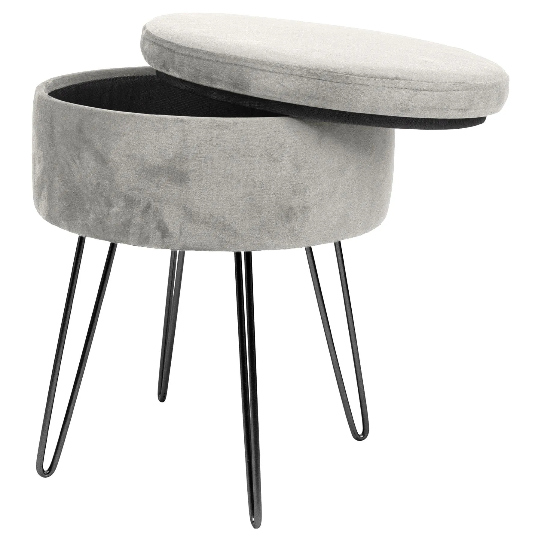 Grey Round Velvet Storage Footstool - By Harbour Housewares