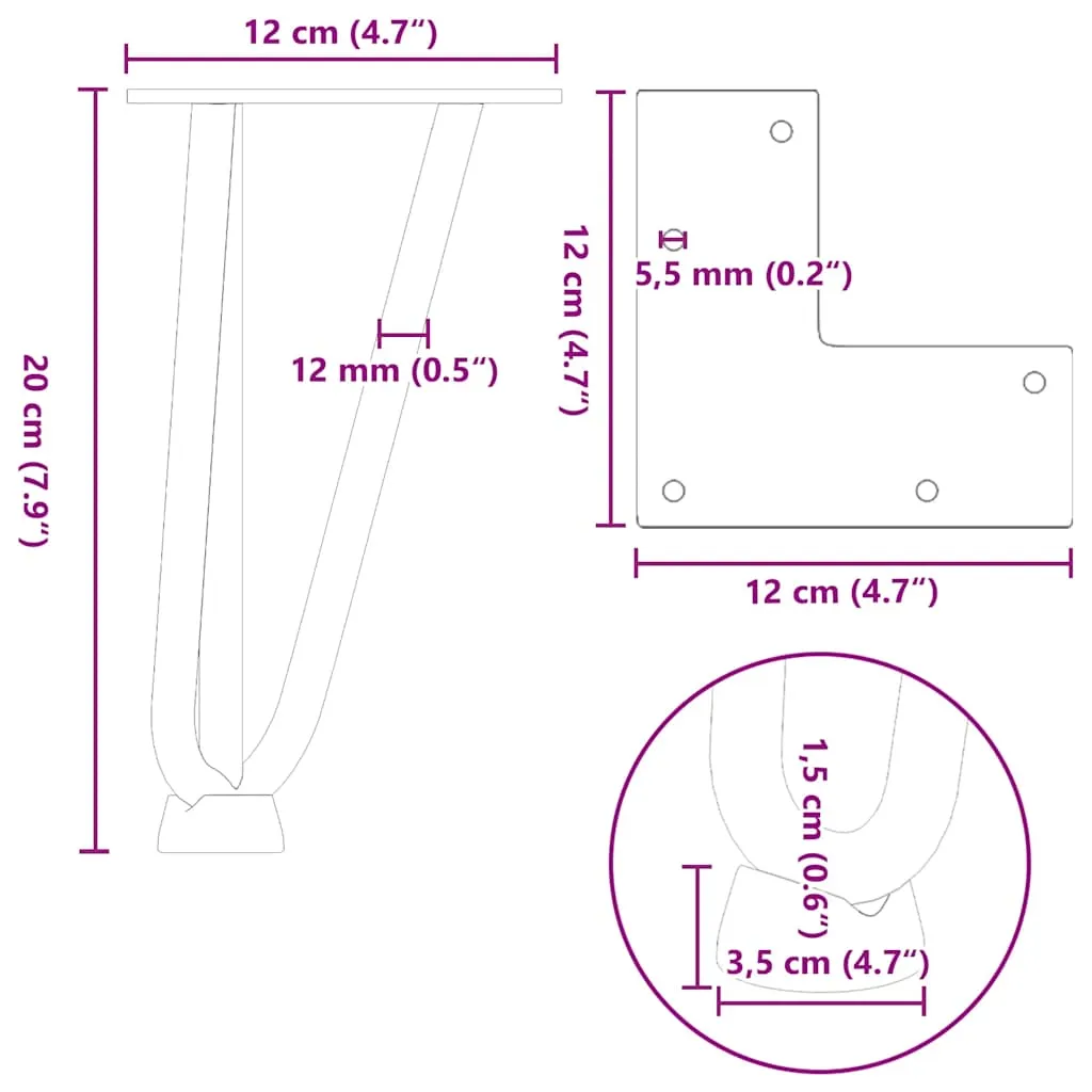 Hairpin Table Legs 4 pcs Black 20 cm Solid Steel