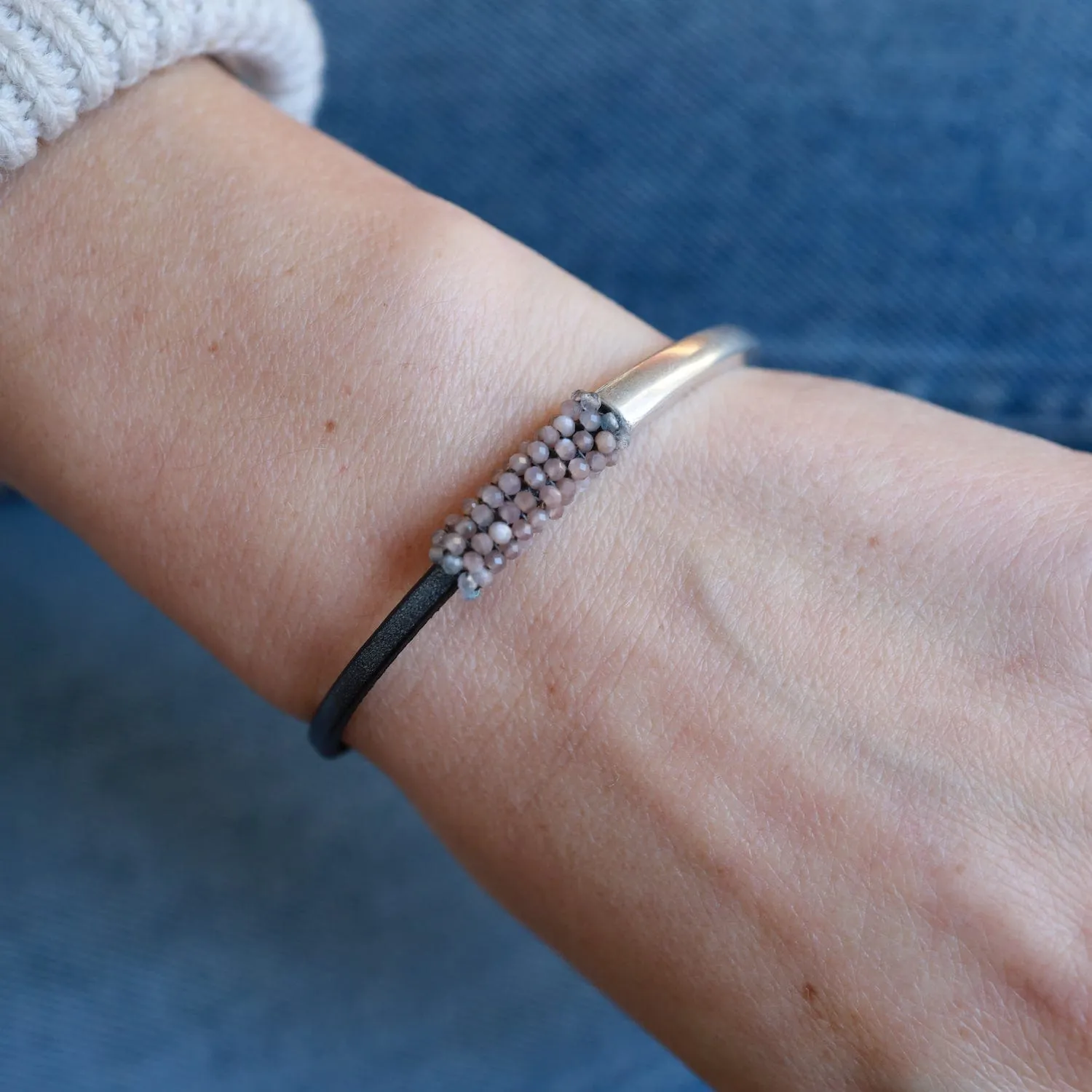 Hand Stitched Blush Moonstone Bracelet