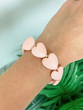 Heart & Gold Bead Bracelet - Blush