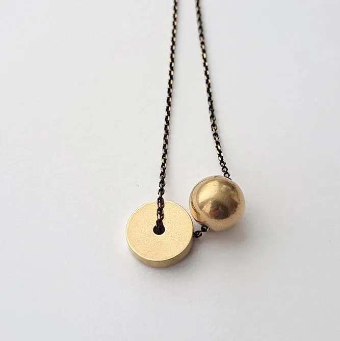 Hiku Solid Brass Ball & Disc Long Necklace | by brass bold