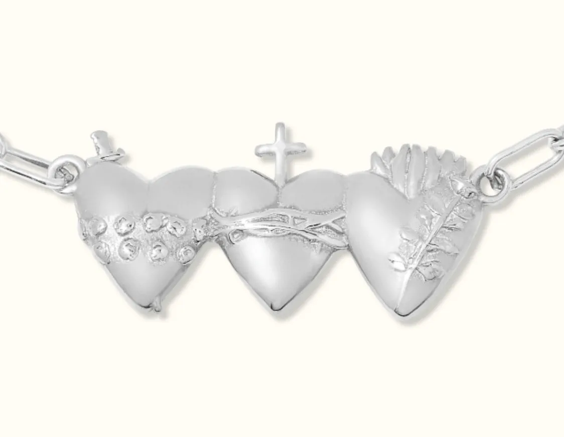 Holy Family Hearts Consecration Bracelet in 925 Sterling Silver