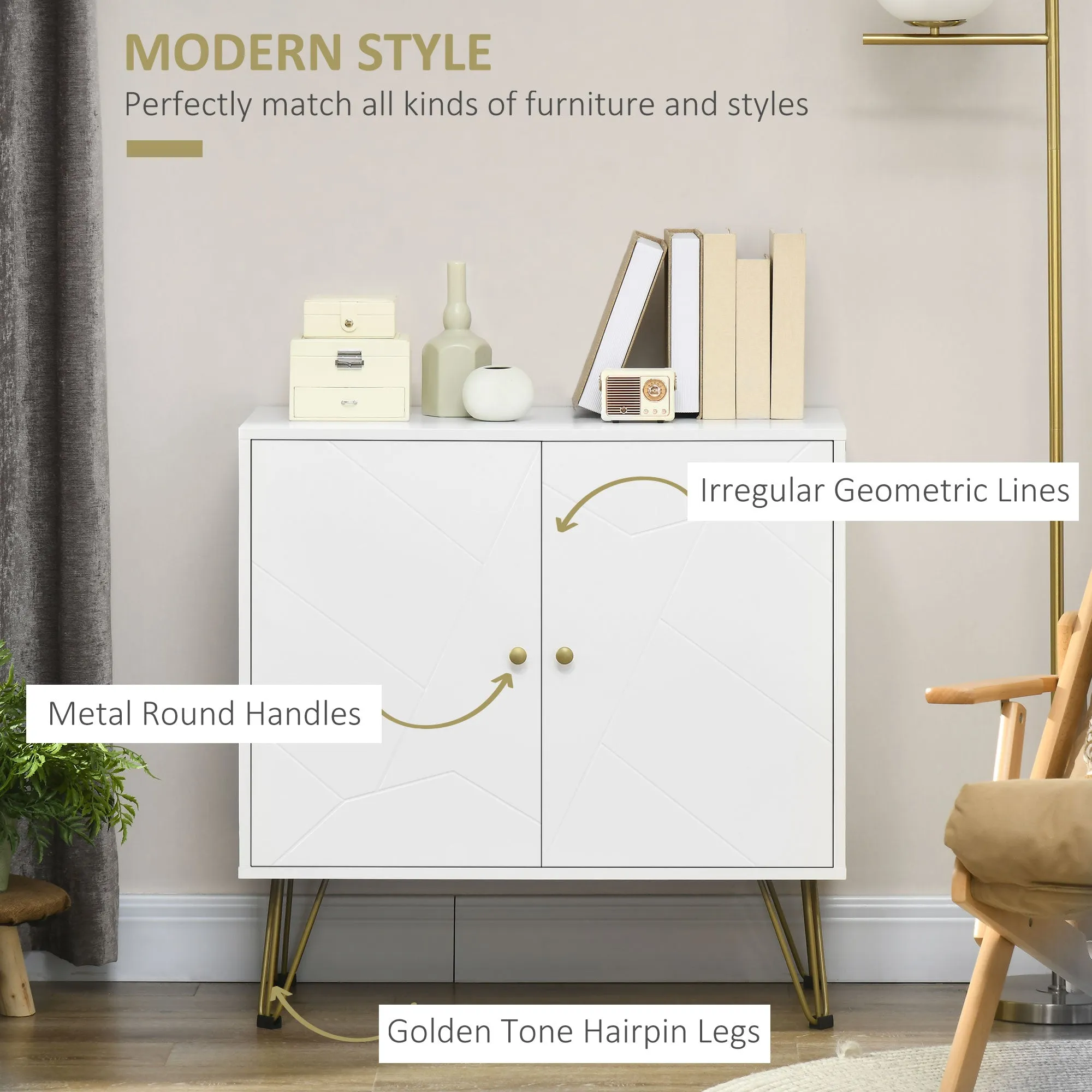 HOMCOM Freestanding Storage Cabinet with Adjustable Shelves for Living Room