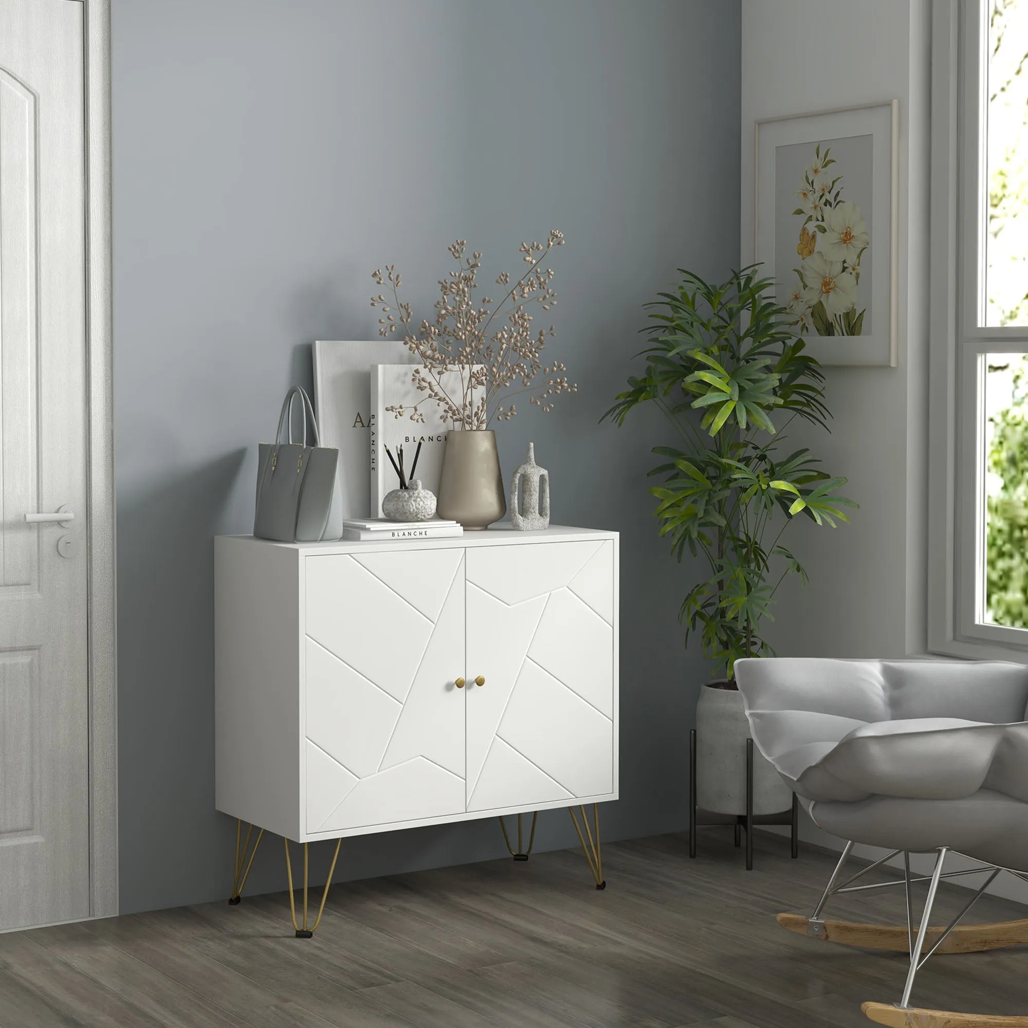 HOMCOM Freestanding Storage Cabinet with Adjustable Shelves for Living Room