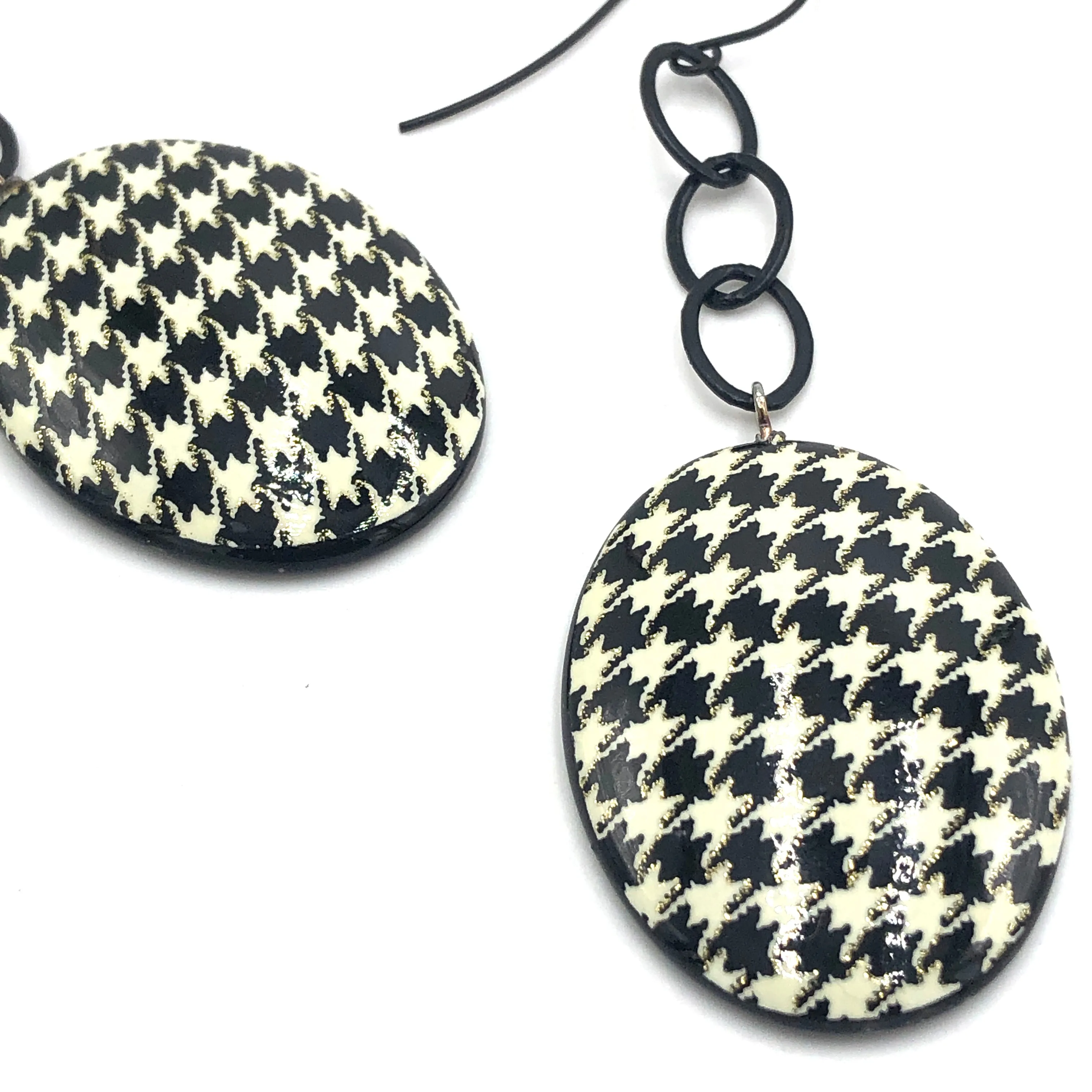 Houndstooth with Sparkle Chain Drop Earrings