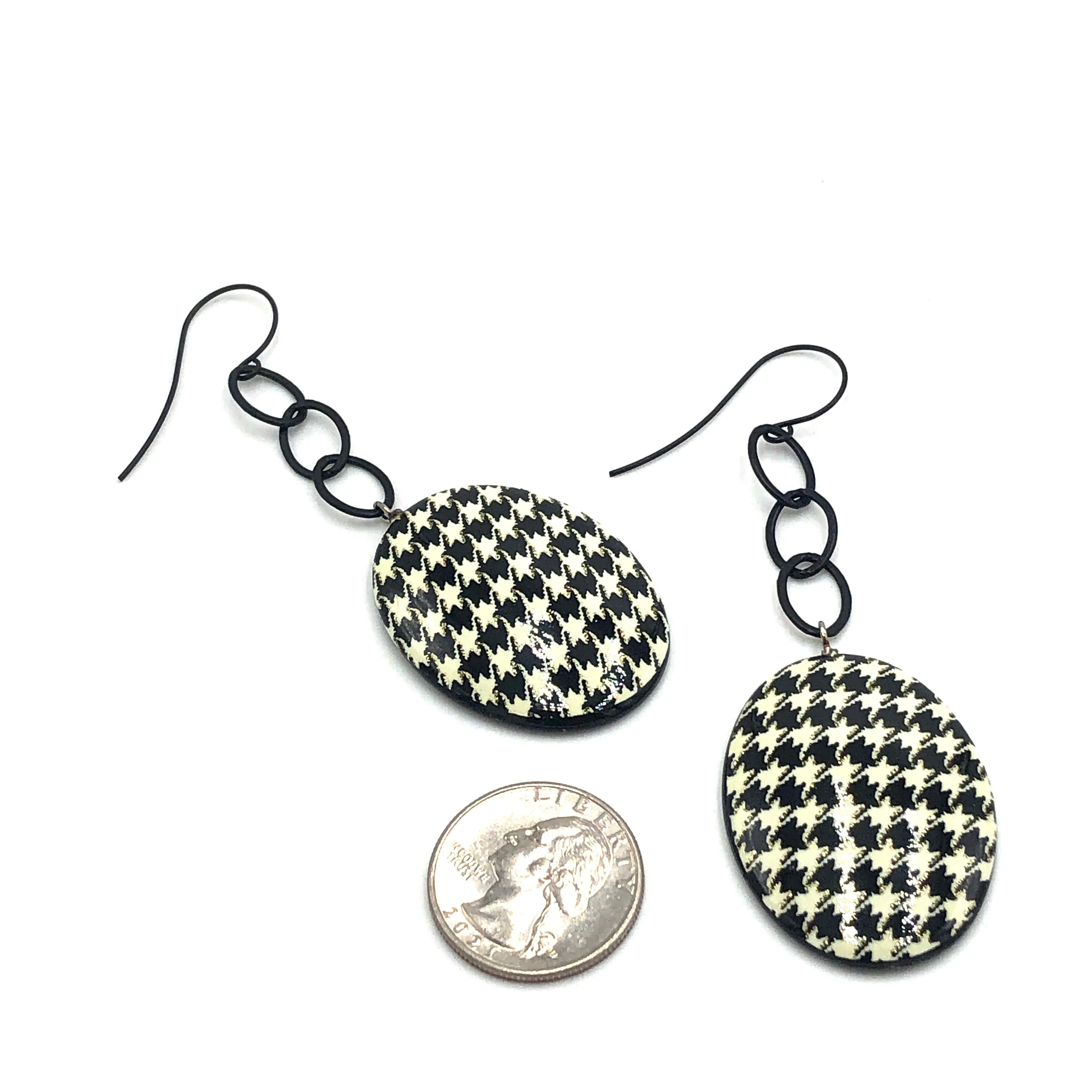 Houndstooth with Sparkle Chain Drop Earrings