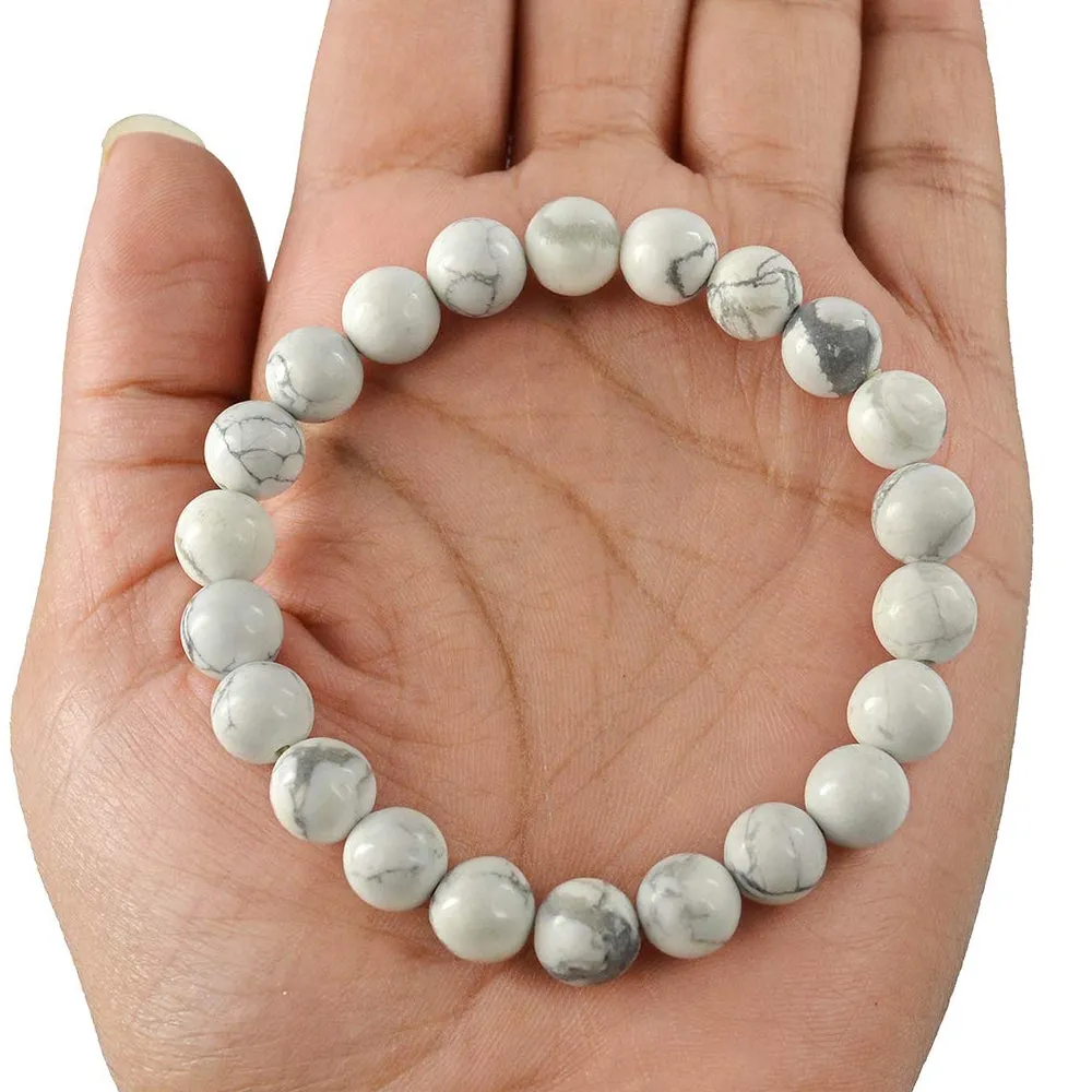 Howlite Natural Gemstone Bracelet Semi precious 8mm Beads Feng Shui Crystal Chakra Aura Personal Reiki Healing Crystals