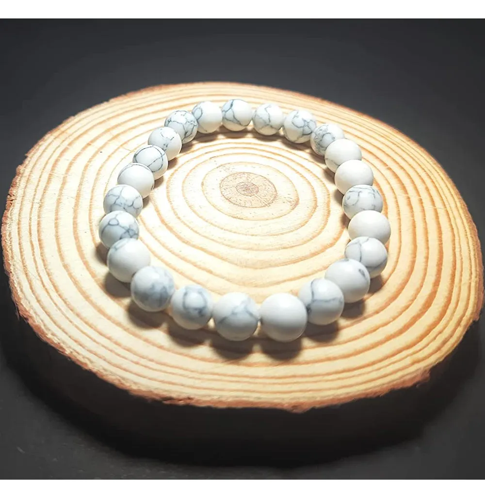 Howlite Natural Gemstone Bracelet Semi precious 8mm Beads Feng Shui Crystal Chakra Aura Personal Reiki Healing Crystals