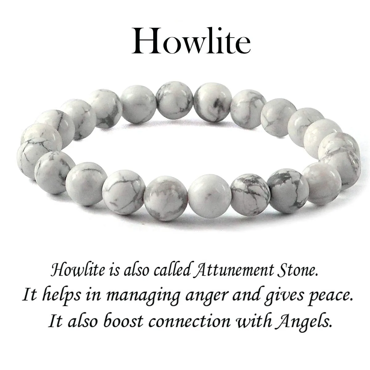 Howlite Natural Gemstone Bracelet Semi precious 8mm Beads Feng Shui Crystal Chakra Aura Personal Reiki Healing Crystals