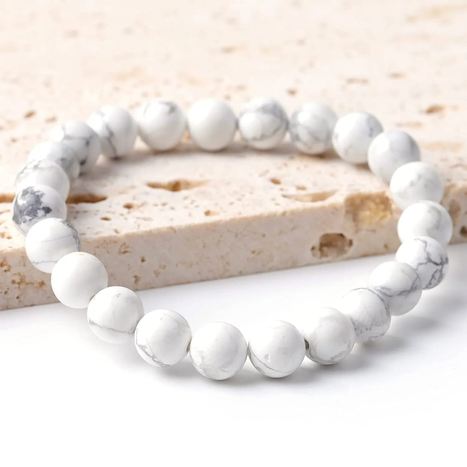 Howlite Natural Gemstone Bracelet Semi precious 8mm Beads Feng Shui Crystal Chakra Aura Personal Reiki Healing Crystals