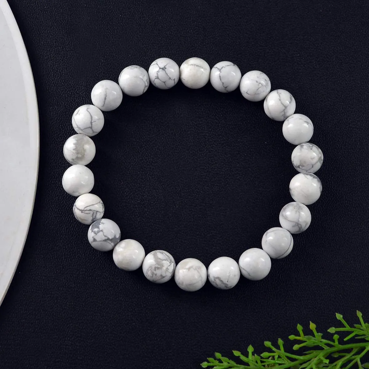 Howlite Natural Gemstone Bracelet Semi precious 8mm Beads Feng Shui Crystal Chakra Aura Personal Reiki Healing Crystals