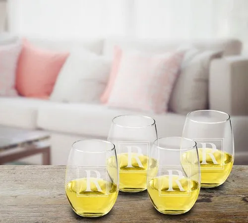 Initial Stemless Wine Glass Set