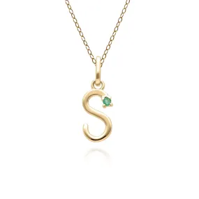 Initiale S Smaragd Anfangsbuchstaben Kette in 9ct Gelb Gold