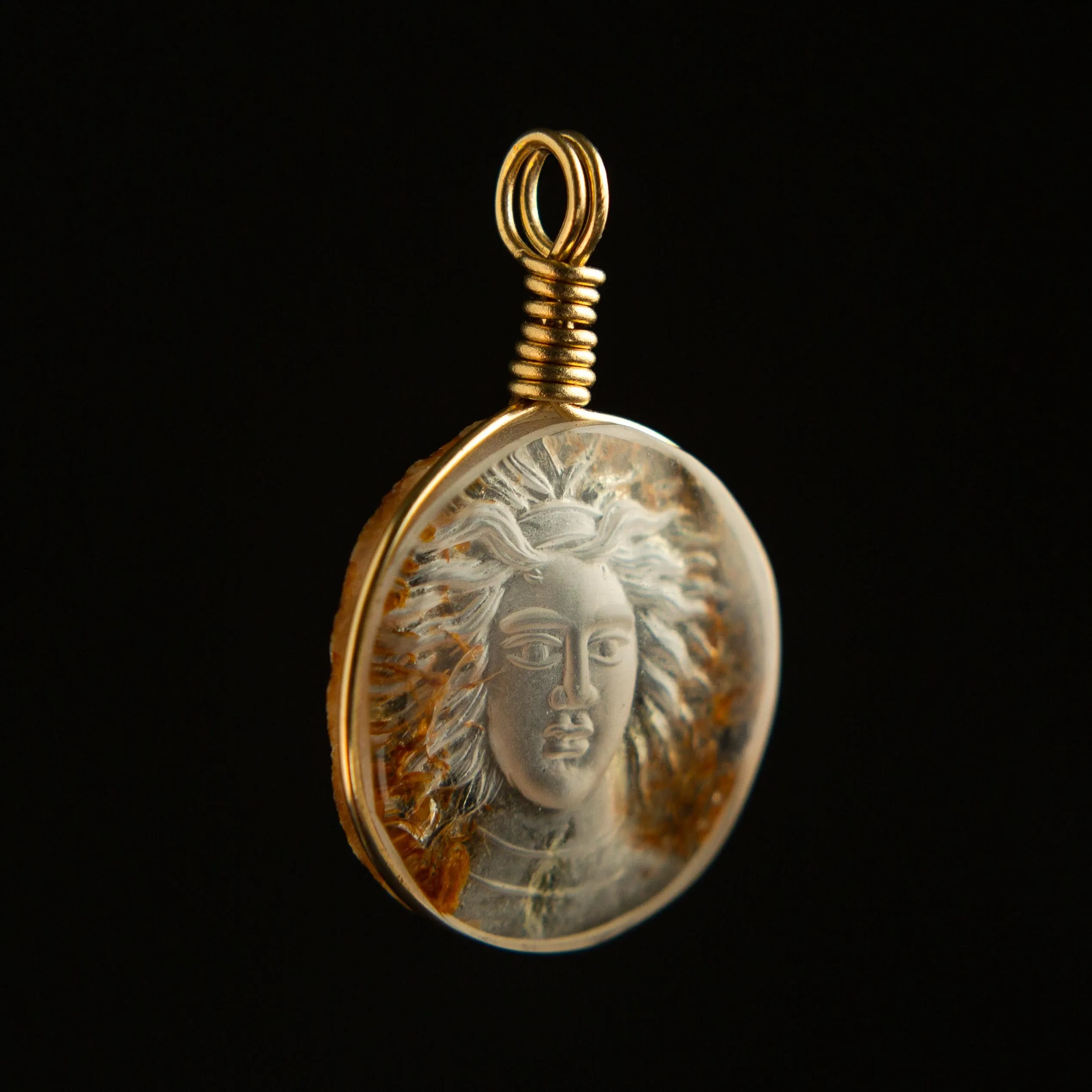 Intaglio Quartz Charm | Head of Medusa | 14k Yellow Gold