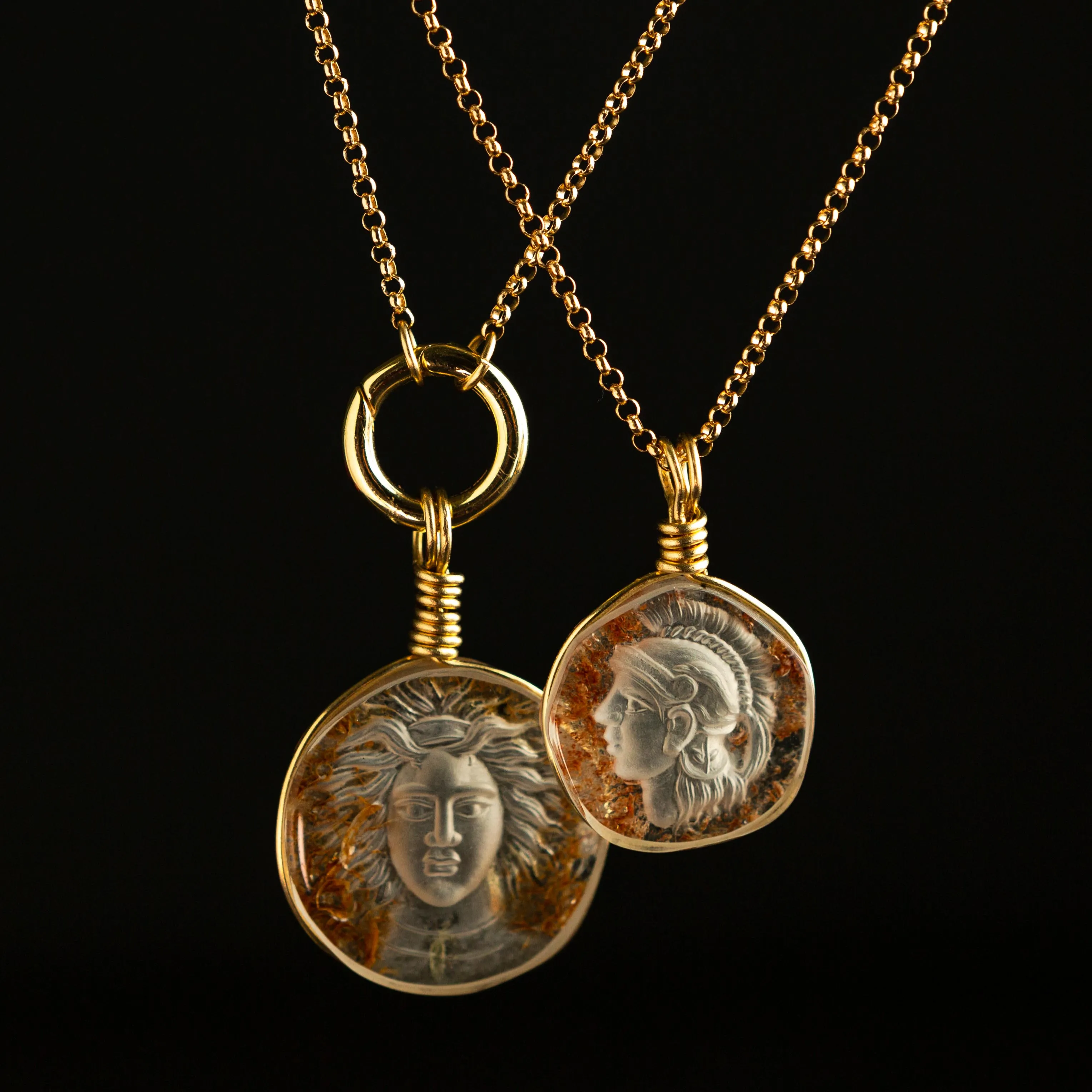 Intaglio Quartz Charm | Head of Medusa | 14k Yellow Gold