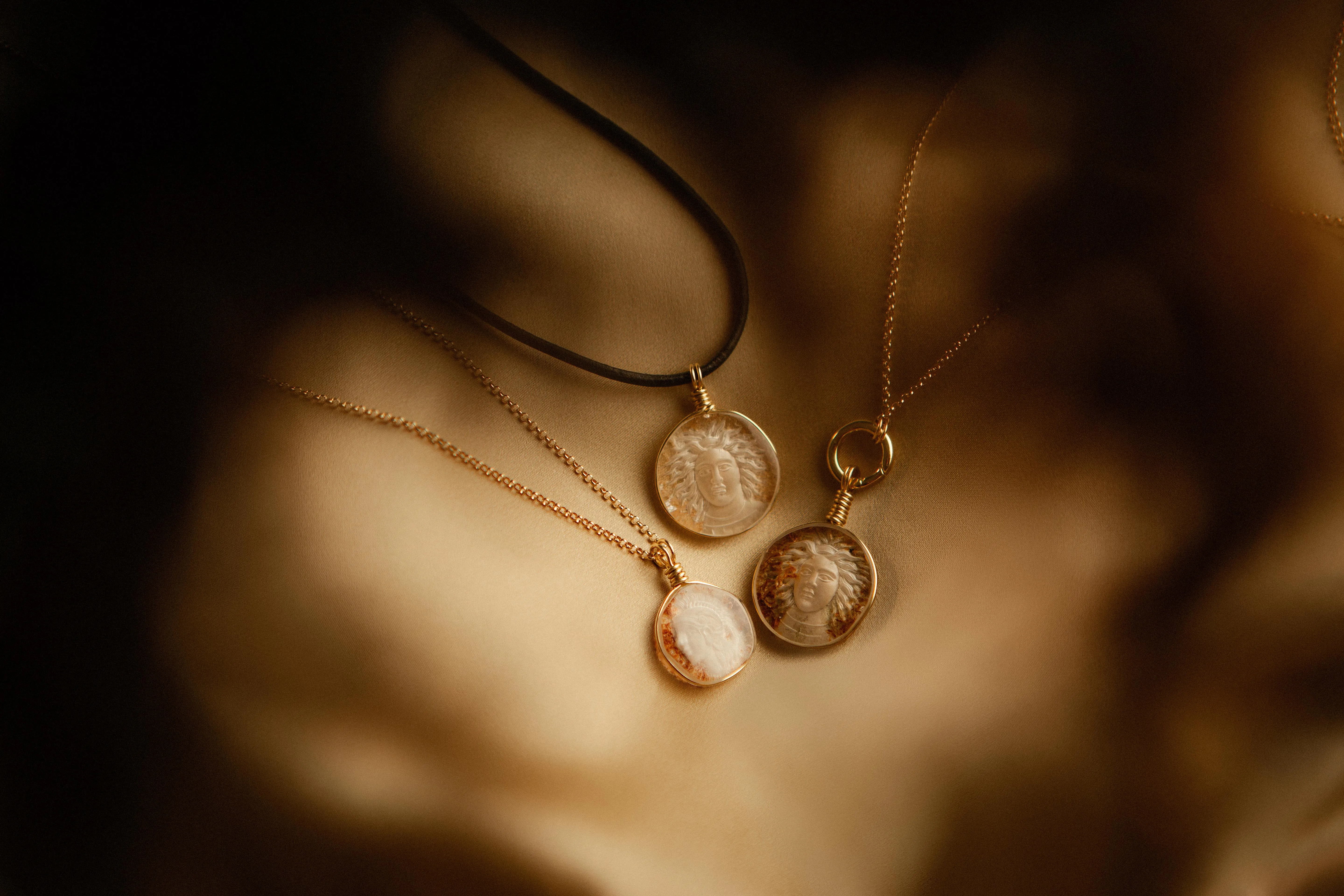 Intaglio Quartz Charm | Head of Medusa | 14k Yellow Gold