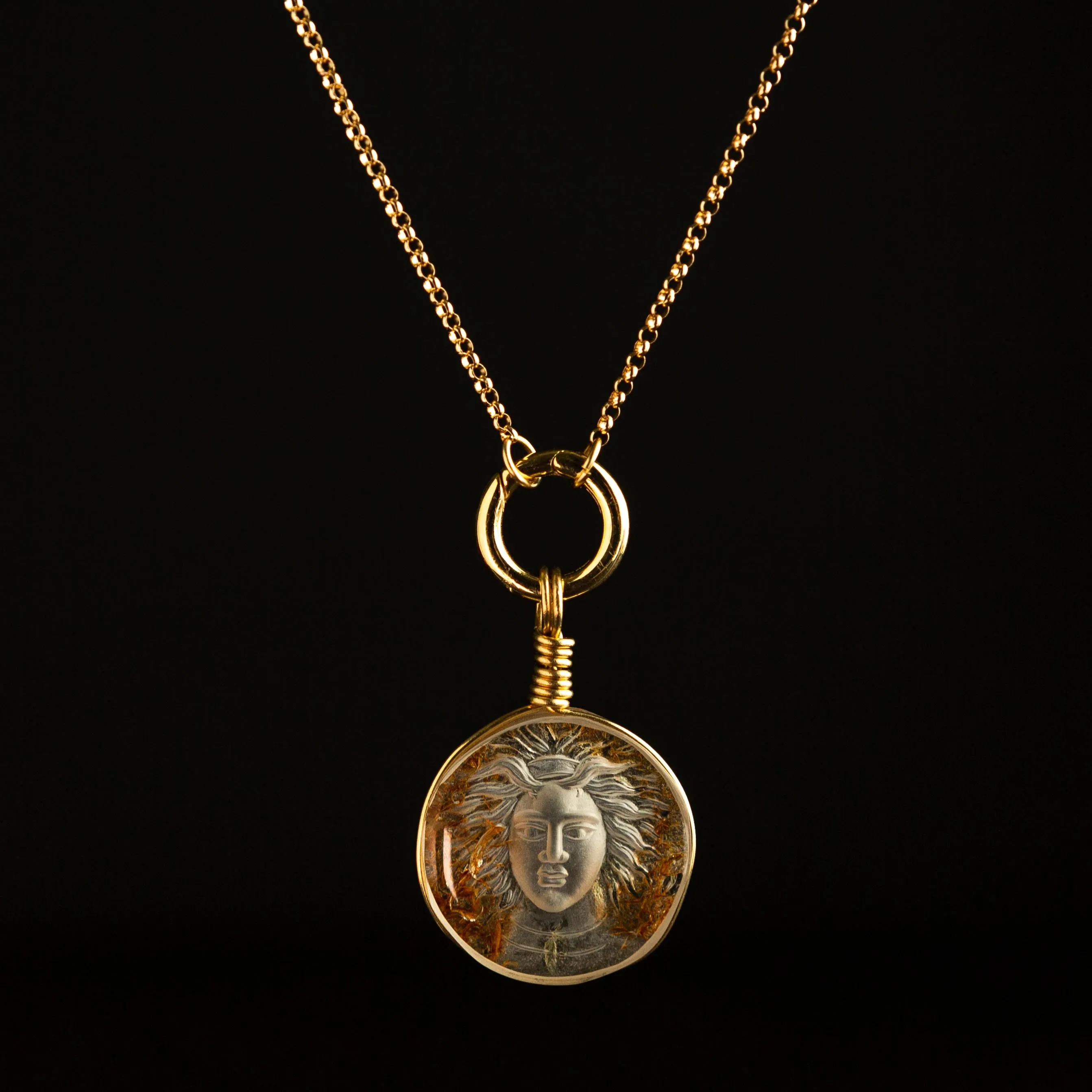 Intaglio Quartz Charm | Head of Medusa | 14k Yellow Gold