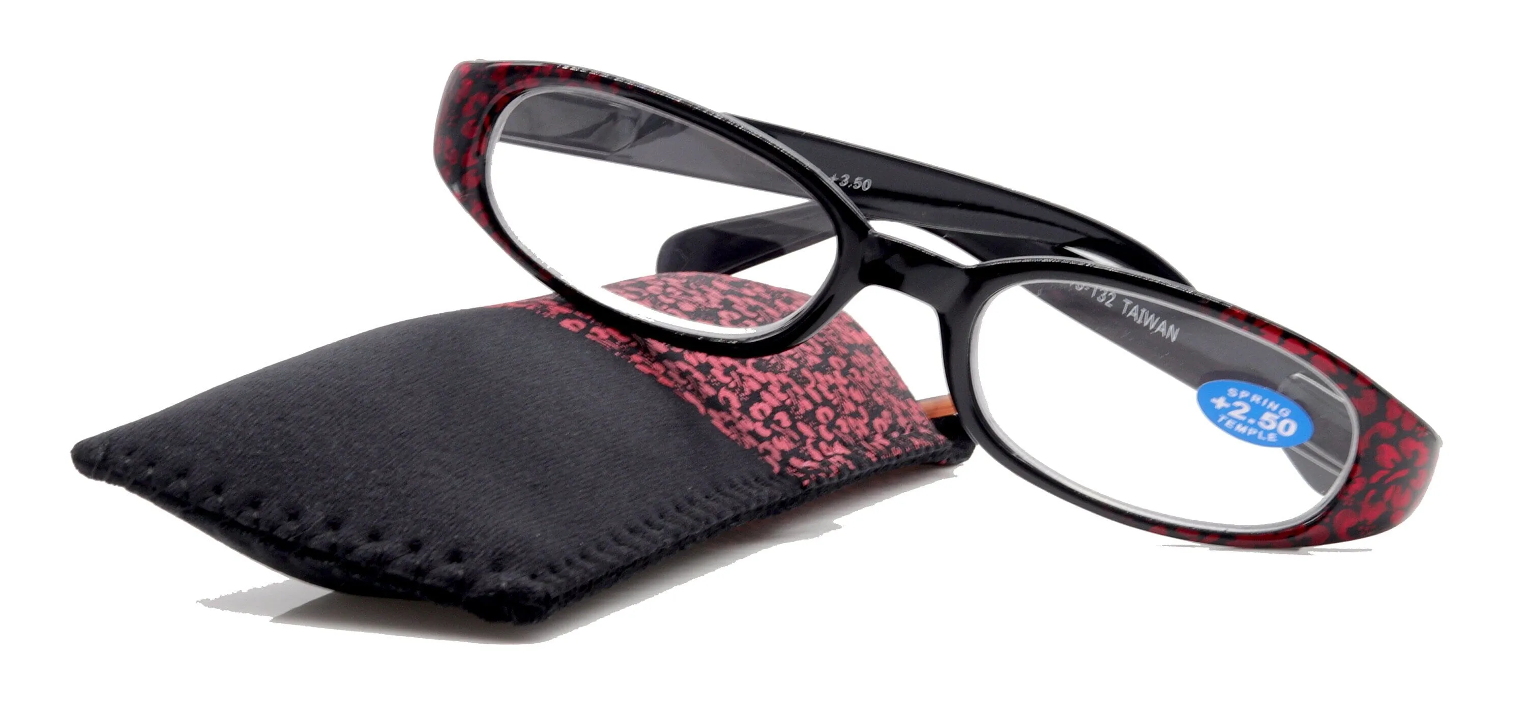 Isabella, (Premium) Reading Glasses, Fashion Reader (Floral Red n Black) Oval  4  4.5  5  6 High Magnification, NY Fifth Avenue (Wide Frame)