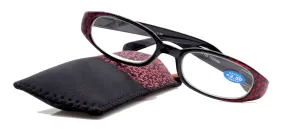 Isabella, (Premium) Reading Glasses, Fashion Reader (Floral Red n Black) Oval  4  4.5  5  6 High Magnification, NY Fifth Avenue (Wide Frame)
