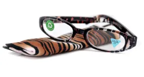 Isabella, (Premium) Reading Glasses, Fashion Reader (Zebra Brown) Animal Print Oval  4  5  6 High Magnification NY Fifth Avenue (Wide Frame)