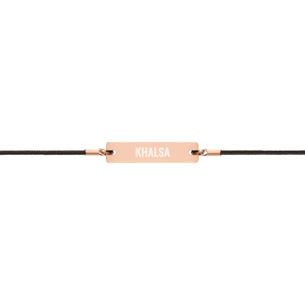 KHALSA  Engraved Silver Bar String Bracelet