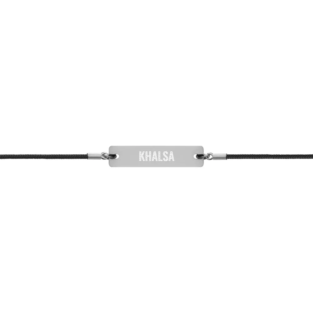 KHALSA  Engraved Silver Bar String Bracelet