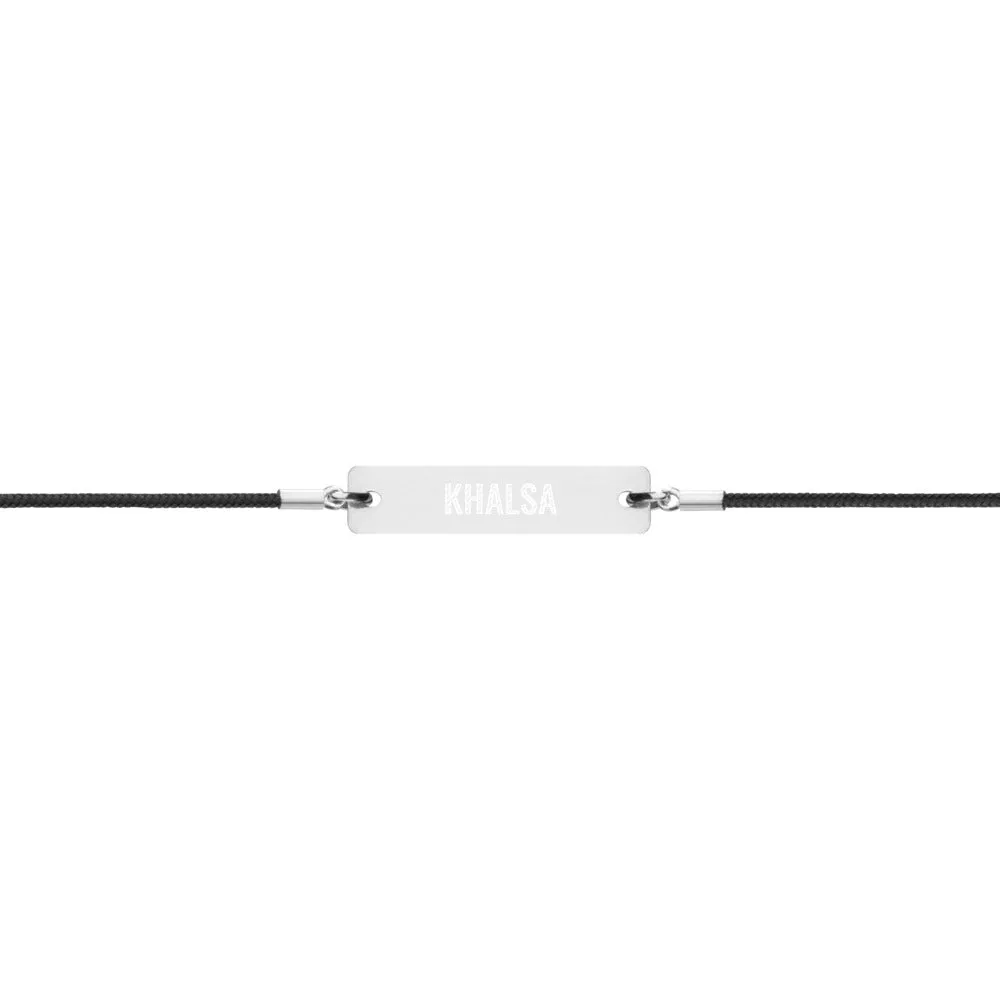 KHALSA  Engraved Silver Bar String Bracelet