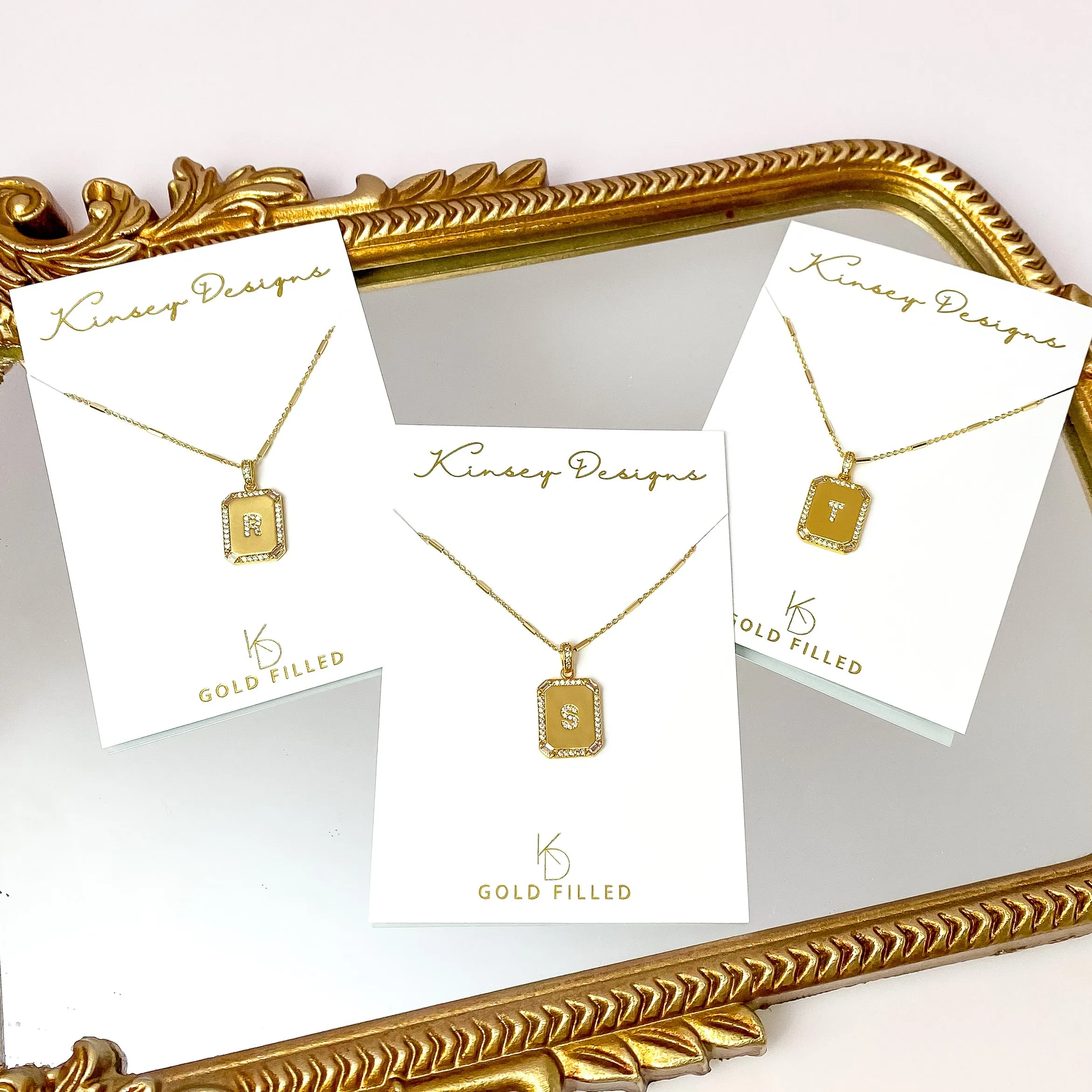 Kinsey Designs | Initial Tile Chain Necklace with CZ Crystals