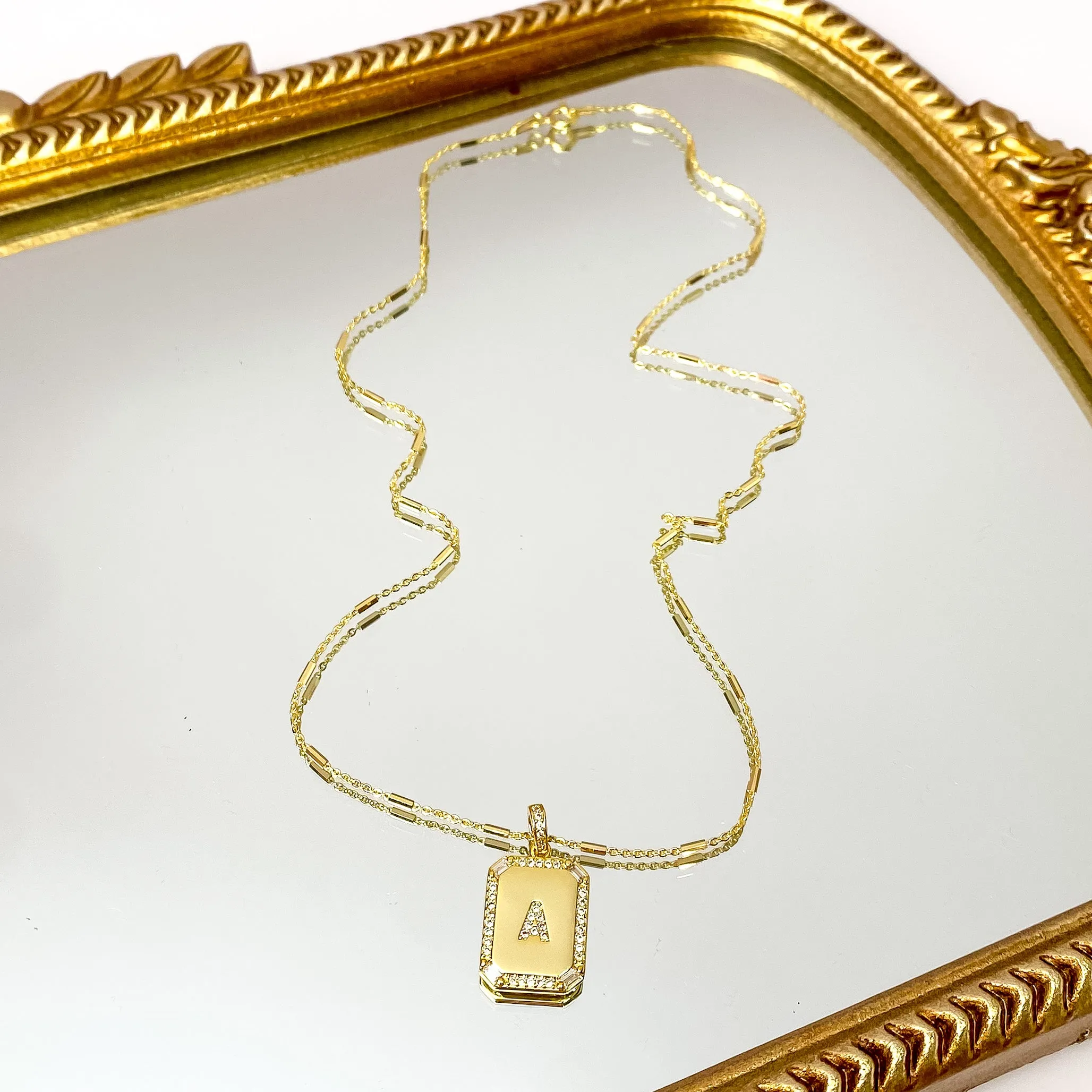 Kinsey Designs | Initial Tile Chain Necklace with CZ Crystals