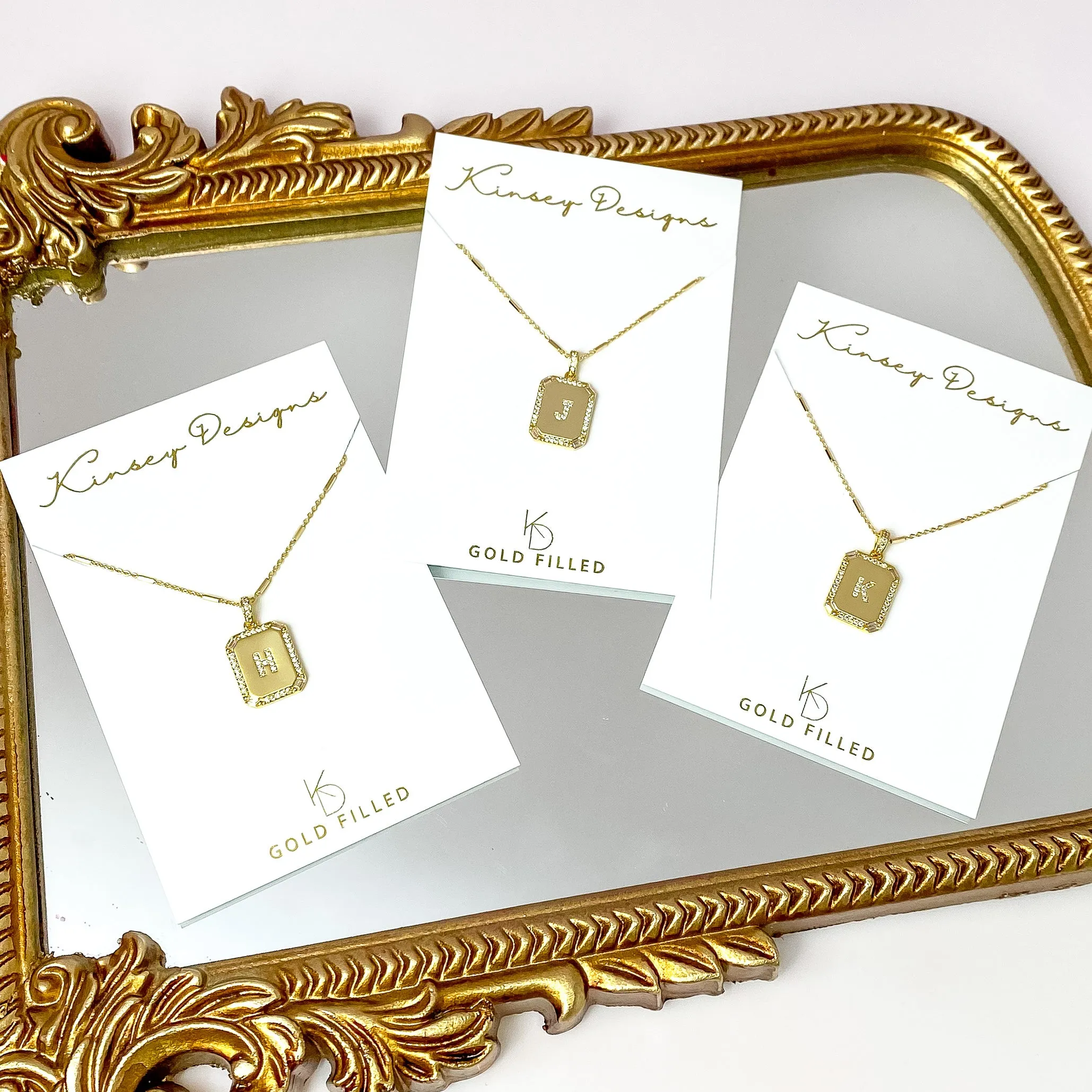 Kinsey Designs | Initial Tile Chain Necklace with CZ Crystals