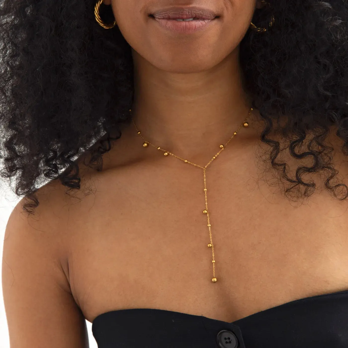 Klara - Lariat Necklace with Gold Dots Stainless Steel