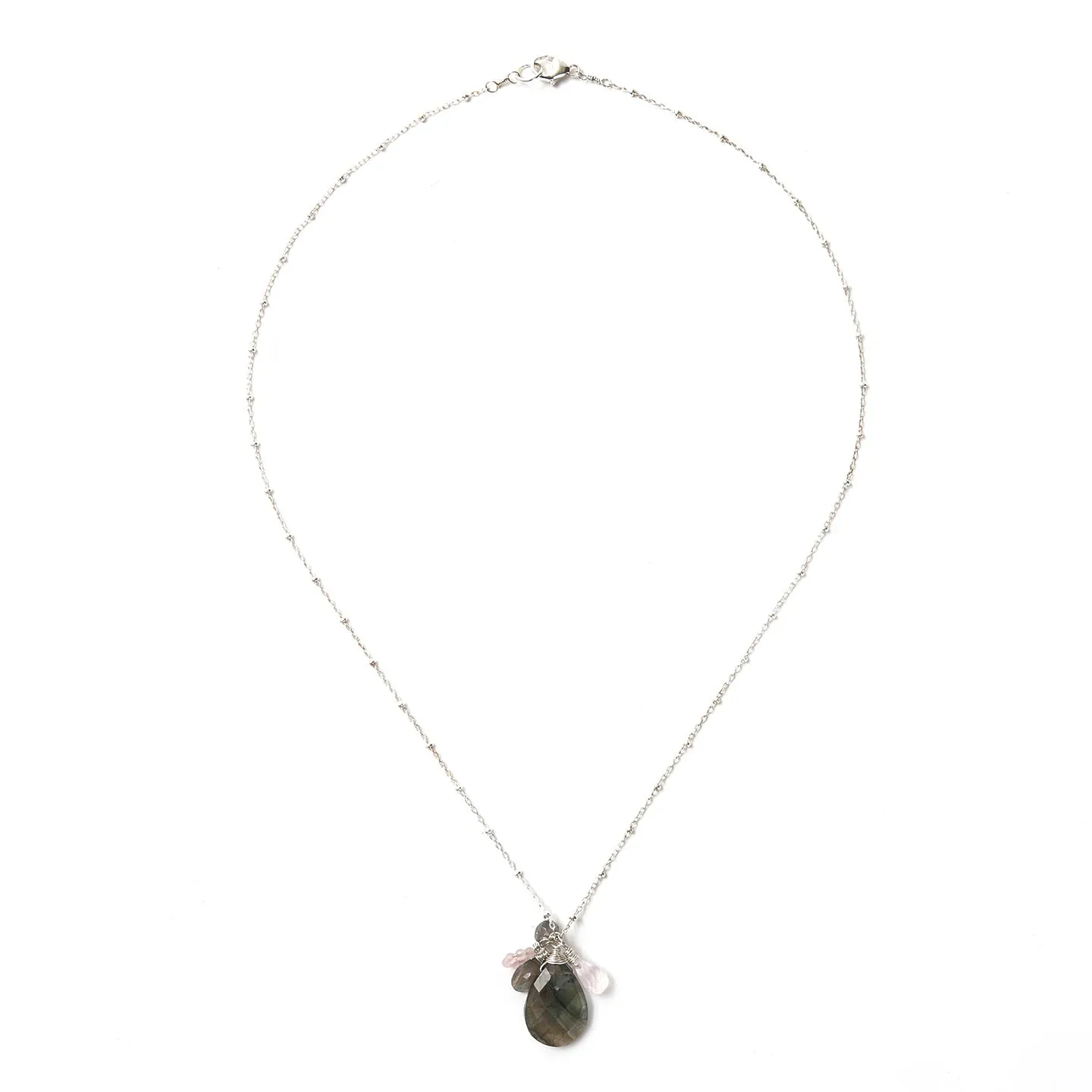 Labradorite & Rose Quartz on Sterling Necklace / KB14